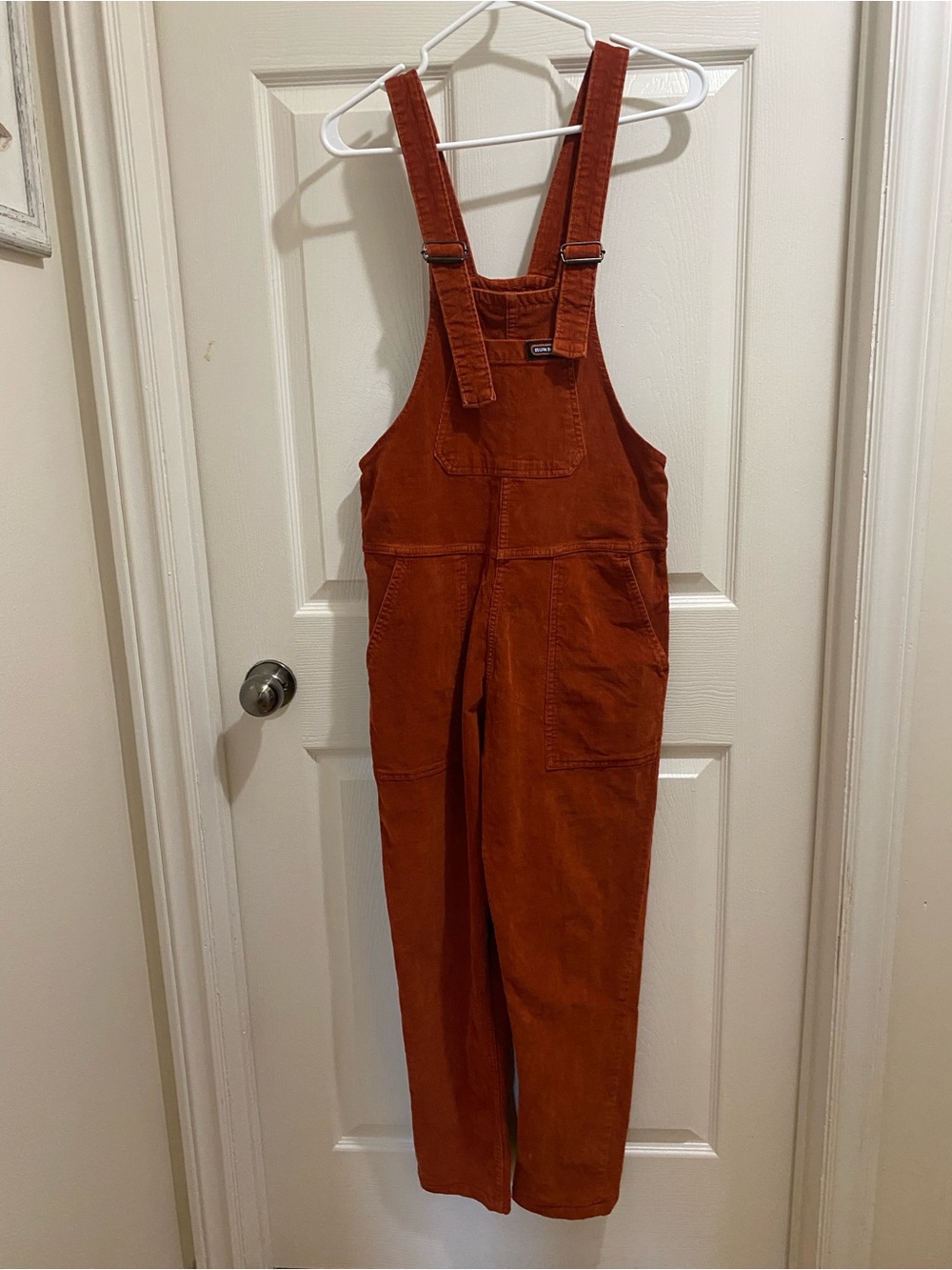 Rust Corduroy Overalls Jumpsuit - Women's Adjustable Straps